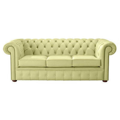 Chesterfield 3 Seater Shelly Chartreuse Green Leather Sofa Bespoke In Classic Style - image 1