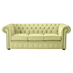Chesterfield 3 Seater Shelly Chartreuse Green Leather Sofa Bespoke In Classic Style - thumbnail 1