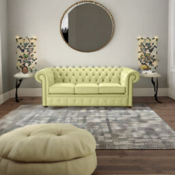 Chesterfield 3 Seater Shelly Chartreuse Green Leather Sofa Bespoke In Classic Style - thumbnail 3