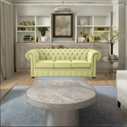 Chesterfield 3 Seater Shelly Chartreuse Green Leather Sofa Bespoke In Classic Style - thumbnail 2