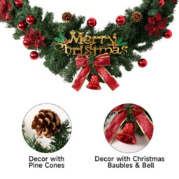 Living And Home Snowfall Flocking Snow Scene, Vines, Pine Needles, Red Berries Mixed With Christmas Wreath, 150Cm W X 45Cm H - thumbnail 8