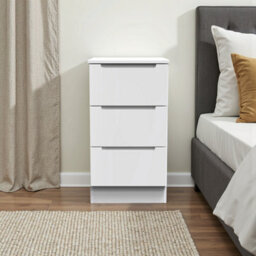 Messina Ready Assembled Matt White No Effect 3 Drawer Bedside Chest (H)685mm (W)370mm (D)390mm - thumbnail 1
