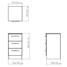 Messina Ready Assembled Matt White No Effect 3 Drawer Bedside Chest (H)685mm (W)370mm (D)390mm - thumbnail 5