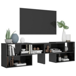 Berkfield Durable Tv Cabinet High Gloss Grey 149X30X52 Cm Engineered Wood - thumbnail 4