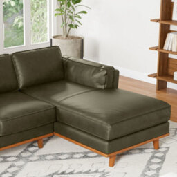 Valencia Artisan Top Grain Leather Three Seats With Right Chaise Sofa Dark Green Alder Wood Legs And Frame - thumbnail 6
