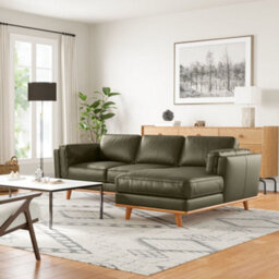Valencia Artisan Top Grain Leather Three Seats With Right Chaise Sofa Dark Green Alder Wood Legs And Frame - thumbnail 4