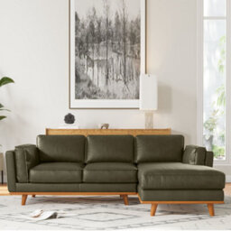 Valencia Artisan Top Grain Leather Three Seats With Right Chaise Sofa Dark Green Alder Wood Legs And Frame - thumbnail 5