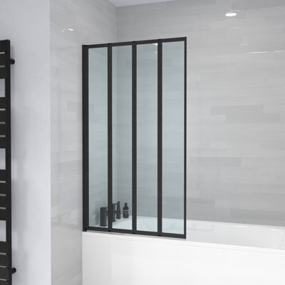 Nes Home 800 X 1400 mm 4 Fold Door Bath Shower Screen Black Frame - image 1