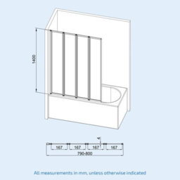 Nes Home 800 X 1400 mm 4 Fold Door Bath Shower Screen Black Frame - thumbnail 9