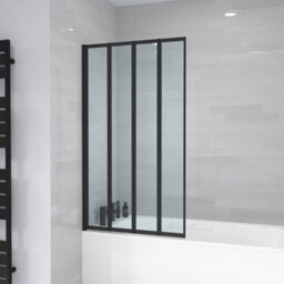 Nes Home 800 X 1400 mm 4 Fold Door Bath Shower Screen Black Frame - thumbnail 1