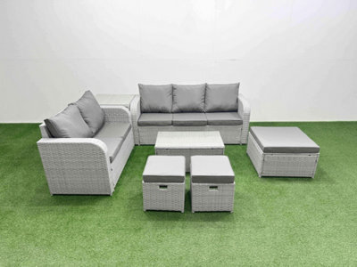 Fimous 8 Seater Pe Rattan Wicker Garden Furniture Set Rectangular Coffee Table 3 Seater Sofa Love Sofa 3 Stool Side Table - image 1