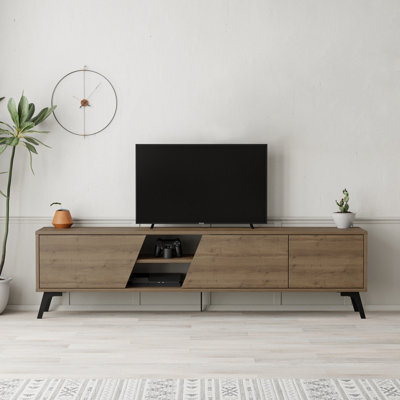 "Decortie Fiona Modern Tv Unit Multimedia Cabinet With Storage Doors 75"" Natural Oak 180Cm" - image 1