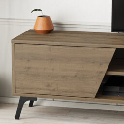 "Decortie Fiona Modern Tv Unit Multimedia Cabinet With Storage Doors 75"" Natural Oak 180Cm" - thumbnail 5