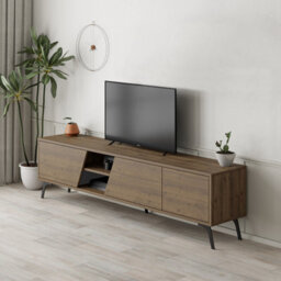 "Decortie Fiona Modern Tv Unit Multimedia Cabinet With Storage Doors 75"" Natural Oak 180Cm" - thumbnail 4