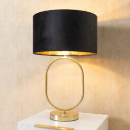 Valuelights Antonia Black Velvet & Gold Drum Shade Brushed Gold Oval Table Lamp And Led Bulb
