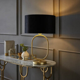 Valuelights Antonia Black Velvet & Gold Drum Shade Brushed Gold Oval Table Lamp And Led Bulb - thumbnail 2