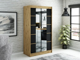 Arte Leto V4 Contemporary 2 Sliding Mirror Door Wardrobe 5 Shelves 2 Rails Black Matt And Oak Effect (H)2000mm (W)1200mm (D)620mm - thumbnail 2