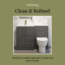 Balterley Left-Hand Bathroom Vanity And Wc Unit Combination With Basin - 1100mm - Woodgrain Anthracite With Brushed Brass Handles - thumbnail 7