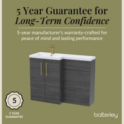 Balterley Left-Hand Bathroom Vanity And Wc Unit Combination With Basin - 1100mm - Woodgrain Anthracite With Brushed Brass Handles - thumbnail 6