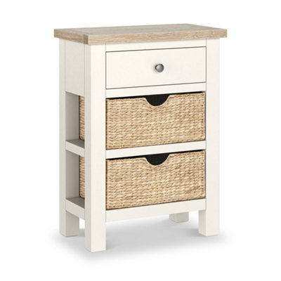 Farro Basket Coconut Telephone Table With Washed Oak Top - Fully Assembled - By Roseland Furniture - image 1