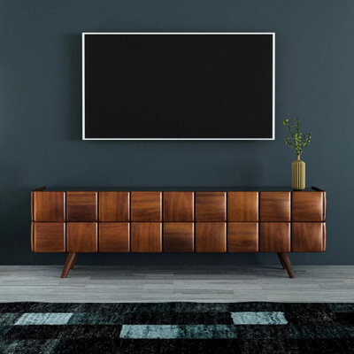 "Avf Delano Tv Stand For Tvs Up To 85"" With Soft Close Doors, Walnut Wood, Black Glass Top & Cable Management - Elegant Storage" - image 1