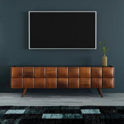 "Avf Delano Tv Stand For Tvs Up To 85"" With Soft Close Doors, Walnut Wood, Black Glass Top & Cable Management - Elegant Storage" - thumbnail 1