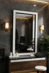 Top Ceramics Designer Wall Mirror (L)120 X (W)70 Cm Black Matte Aluminium With  White Carrara Marble