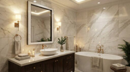 Top Ceramics Designer Wall Mirror (L)120 X (W)70 Cm Black Matte Aluminium With  White Carrara Marble - thumbnail 7