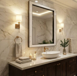 Top Ceramics Designer Wall Mirror (L)120 X (W)70 Cm Black Matte Aluminium With  White Carrara Marble - thumbnail 2