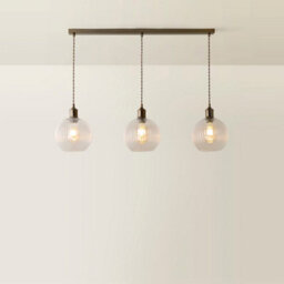 Valuelights Maddison Clear Rib Glass Brushed Brass 3 Drop Diner Ceiling Light & Filament Bulbs - thumbnail 3