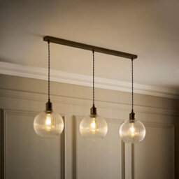 Valuelights Maddison Clear Rib Glass Brushed Brass 3 Drop Diner Ceiling Light & Filament Bulbs - thumbnail 1