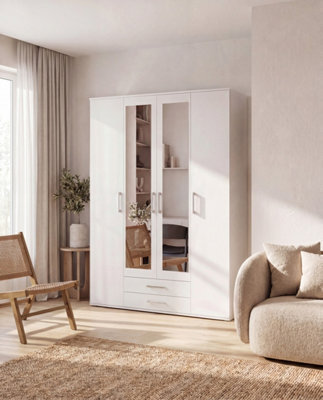 Arte Taby 1 Four Hinged Door Wardrobe White Matt With 2 Mirrored Doors 162Cm - image 1