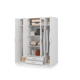 Arte Taby 1 Four Hinged Door Wardrobe White Matt With 2 Mirrored Doors 162Cm - thumbnail 3