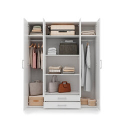 Arte Taby 1 Four Hinged Door Wardrobe White Matt With 2 Mirrored Doors 162Cm - thumbnail 2