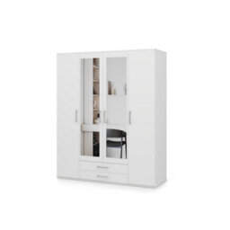 Arte Taby 1 Four Hinged Door Wardrobe White Matt With 2 Mirrored Doors 162Cm - thumbnail 5