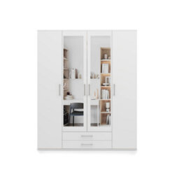Arte Taby 1 Four Hinged Door Wardrobe White Matt With 2 Mirrored Doors 162Cm - thumbnail 4
