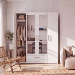 Arte Taby 1 Four Hinged Door Wardrobe White Matt With 2 Mirrored Doors 162Cm - thumbnail 7