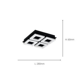 Eglo Fradelo 1 Led Wall Or Ceiling Light, Warm White 3000K, Black Steel & Crystal Effect Panels, Modern Indoor Lighting - thumbnail 4