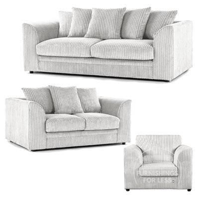 Furnishings For Less UK Luxor Jumbo Cord 3 + 2 + 1 Fabric 3 Piece Sofa Suite - Scatter Back Silver - image 1