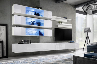 "Arte Fly J3 320Cm White Gloss Modular Media Wall - Light-Filled Led Entertainment Suite For Tvs Up To 60""" - image 1