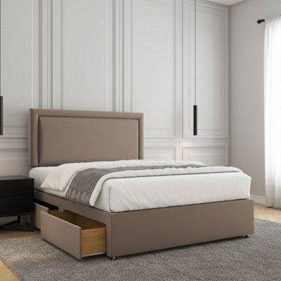 REGIONAL FURNISHINGS Divan Bed Set Mink Plush Velvet Upholstered 24Inch Headboard 2Drawersfootend & Mattress In Double King 4Ft 6Ft Sizes - image 1