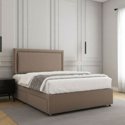 REGIONAL FURNISHINGS Divan Bed Set Mink Plush Velvet Upholstered 24Inch Headboard 2Drawersfootend & Mattress In Double King 4Ft 6Ft Sizes - thumbnail 3
