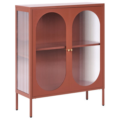 Beliani Glass Display Sideboard Sarre Metal 90 Cm Golden Brown - image 1