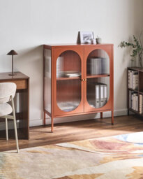 Beliani Glass Display Sideboard Sarre Metal 90 Cm Golden Brown - thumbnail 2