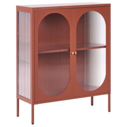 Beliani Glass Display Sideboard Sarre Metal 90 Cm Golden Brown - thumbnail 1