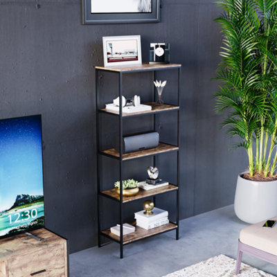 Lassic Vida Designs Brooklyn Dark Wood 5 Tier Bookcase Industrial Freestanding Shelving Unit (H)1440mm (W)600mm (D)300mm - image 1