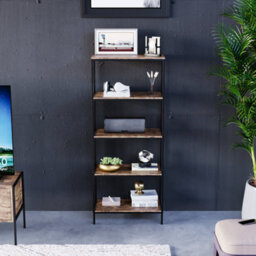 Lassic Vida Designs Brooklyn Dark Wood 5 Tier Bookcase Industrial Freestanding Shelving Unit (H)1440mm (W)600mm (D)300mm - thumbnail 5