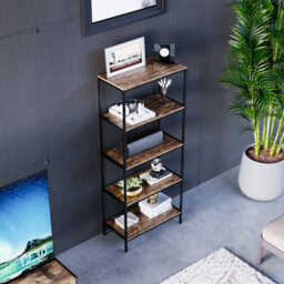 Lassic Vida Designs Brooklyn Dark Wood 5 Tier Bookcase Industrial Freestanding Shelving Unit (H)1440mm (W)600mm (D)300mm - thumbnail 6
