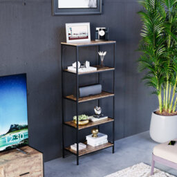 Lassic Vida Designs Brooklyn Dark Wood 5 Tier Bookcase Industrial Freestanding Shelving Unit (H)1440mm (W)600mm (D)300mm - thumbnail 1
