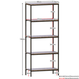 Lassic Vida Designs Brooklyn Dark Wood 5 Tier Bookcase Industrial Freestanding Shelving Unit (H)1440mm (W)600mm (D)300mm - thumbnail 2